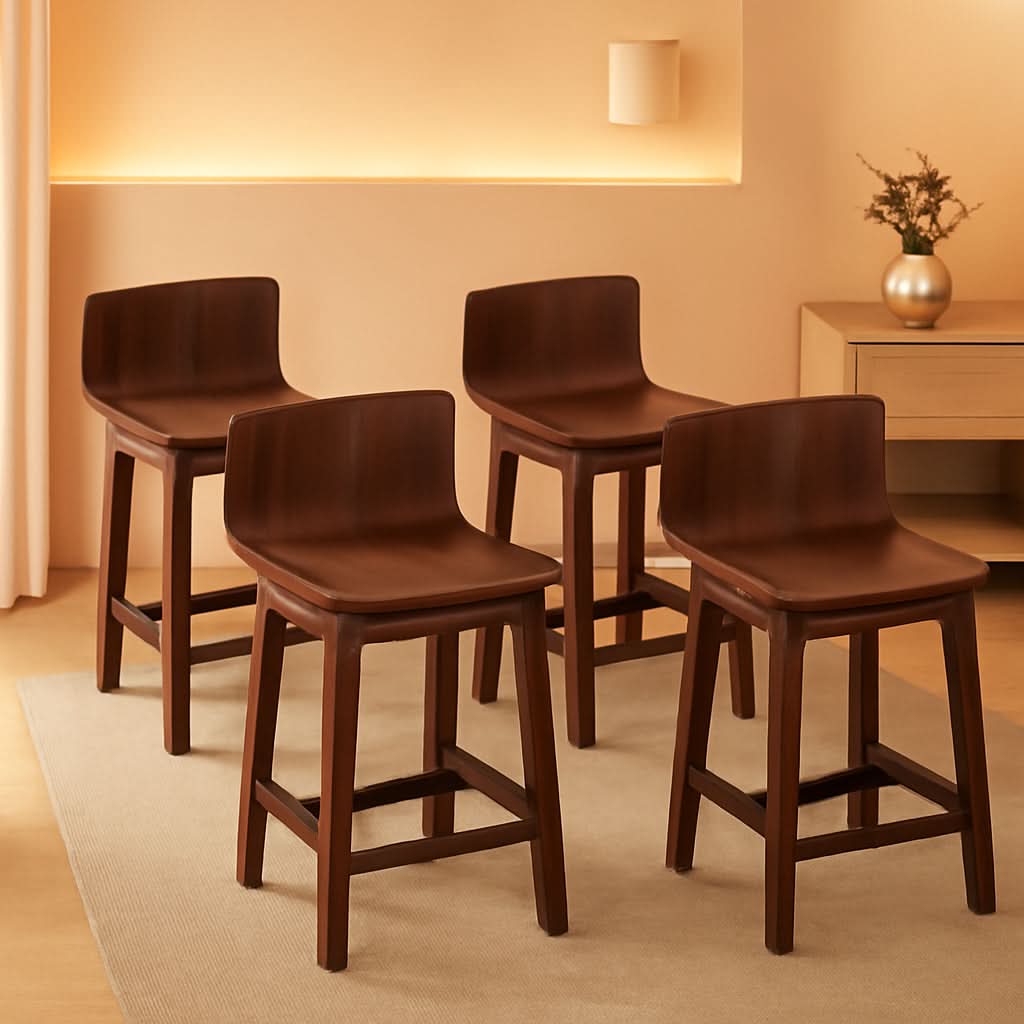 Walnut Swivel Bar Stools Set Of 4 Counter Height Kitchen